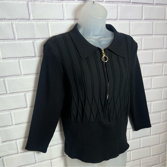 RIO & RIAN Black Zippered 3/4 sleeves Women's Top/size L - Picture 5 of 8